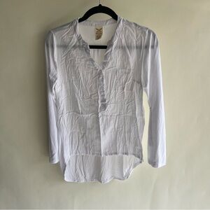 Faded Glory Popover White Blouse Tee Tshirt Roll Tab Sz Sm 4 6 Women’s EUC